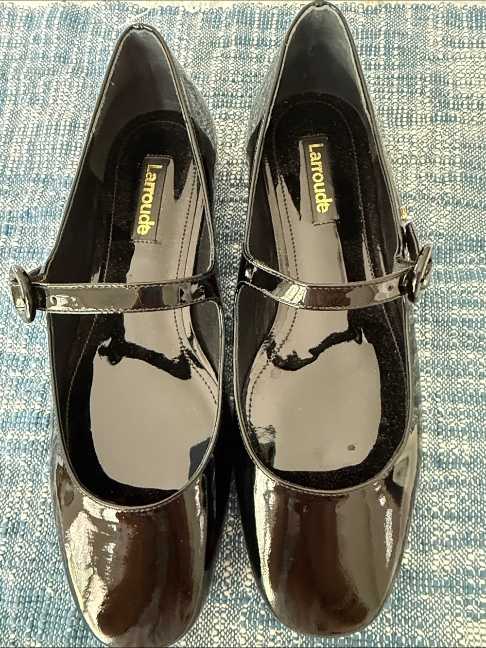 Larroude Black Patent Mary Jane Flats with Buckle